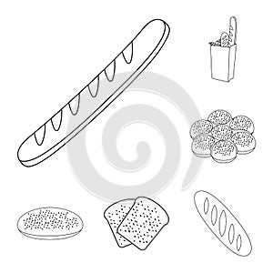 Types of bread outline icons in set collection for design. Bakery products vector symbol stock web illustration.