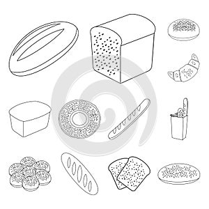 Types of bread outline icons in set collection for design. Bakery products vector symbol stock web illustration.