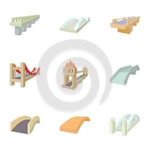 Types of bridges icons set, cartoon style photo