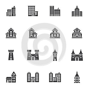 Types of buildings vector icons set