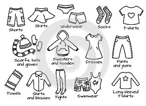 Types of clothes, vector icons