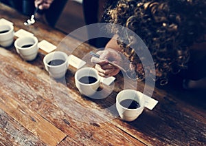 Types of coffee placed to taste or smell photo