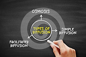 Types of Diffusion is the net movement of anything generally from a region of higher concentration to a region of lower