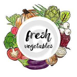 Types of fresh vegetables in the circle