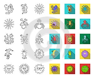 Types of funny microbes outline,flat icons in set collection for design. Microbes pathogenic vector symbol stock web