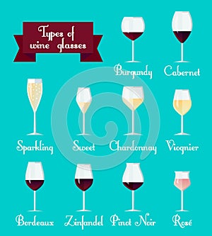 Types of glasses infographic. Set