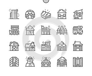 Types of Homes Well-crafted Pixel Perfect Vector Thin Line Icons