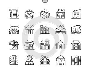Types of Homes Well-crafted Pixel Perfect Vector Thin Line Icons photo
