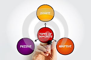 Types of immunity mind map text concept for presentations and reports