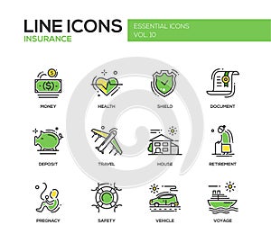 Tipi da assicurazione linea progetto icone impostato 