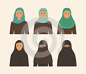 Types of Islamic Veils Set for Musilm Woman Dress Illustration