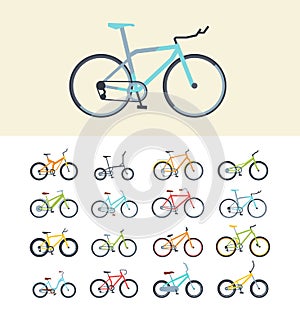 Types of modern bikes flat vector illustrations set