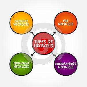 Types of Necrosis (death of body tissue) mind map text concept for presentations and reports
