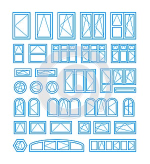 Types of opening and closing windows and doors. Vector illustration