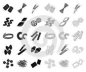 Types of pasta black,outline icons in set collection for design. Figured macaroni for eating vector symbol stock web