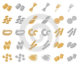 Types of pasta cartoon,monochrom icons in set collection for design. Figured macaroni for eating vector symbol stock web