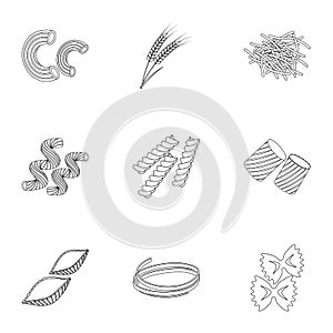 Types of pasta set icons in outline style. Big collection of types of pasta vector symbol stock illustration