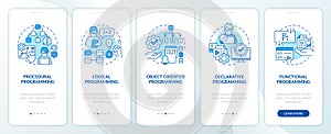 Types of programming paradigms blue onboarding mobile app screen