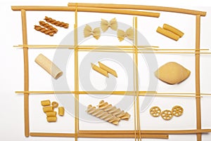 Types and shapes of pasta