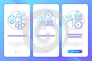 Types of social involvement blue gradient onboarding mobile app screen