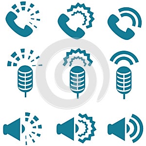 Types of sound from devices icon set