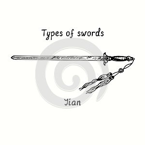 Types of swords. Jian. Ink black and white doodle drawing