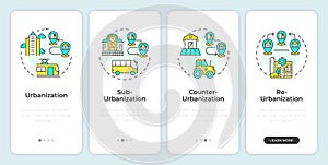 Types of urbanization onboarding mobile app screen