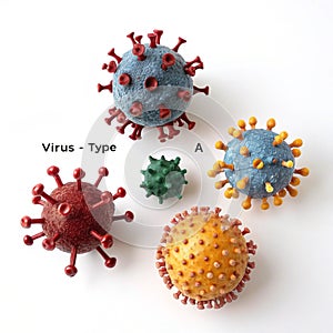 Types of viruses isolated on white background