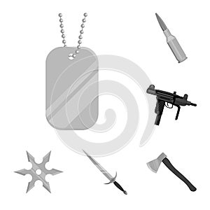 Types of weapons monochrome icons in set collection for design.Firearms and bladed weapons vector symbol stock web