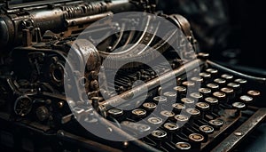 Typewriter close up old fashioned machinery, obsolete technology, metallic nostalgia generated by AI