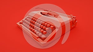 Typewriter isolated on a red background. 3d illustration