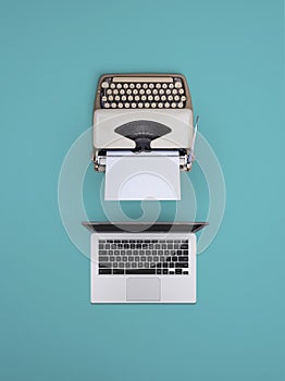 Typewriter and laptop old vs new