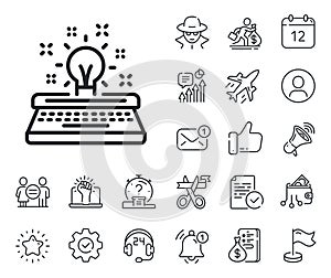 Typewriter line icon. Creativity sign. Salaryman, gender equality and alert bell. Vector