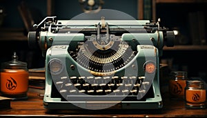 Typewriter, old fashioned, close up, machinery, obsolete, metal, nostalgia, alphabet generated by AI