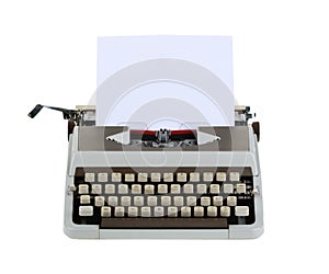 Typewriter with sheet of paper isolated on white background.whithout shadow