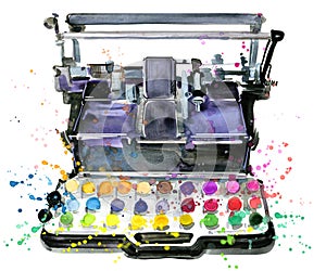 Typewriter. Typewriter illustration. Color printer illustration.