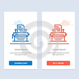 Typewriter, Typing, Document, Publish  Blue and Red Download and Buy Now web Widget Card Template