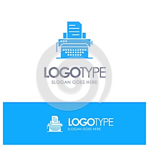 Typewriter, Typing, Document, Publish Blue Solid Logo with place for tagline