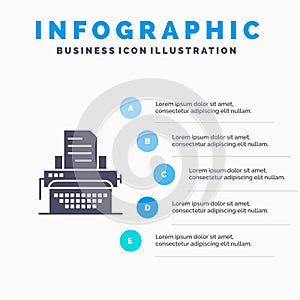 Typewriter, Typing, Document, Publish Solid Icon Infographics 5 Steps Presentation Background