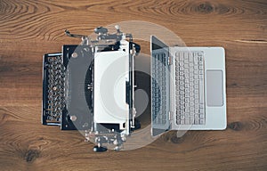 Typewriter vs laptop, old and new