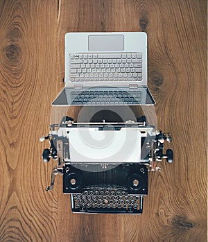 Typewriter vs laptop, then and now