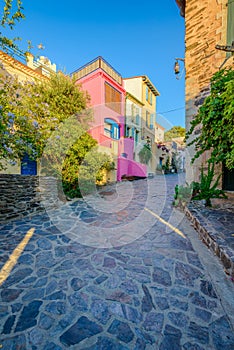 Typical alley in colliore city at morning in France