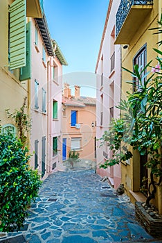 Typical alley in colliore city at morning in France