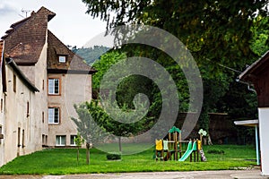 Typical alsacien house in small village, Bas-Rhin