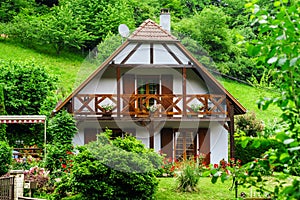 Typical alsacien house in small village, Bas-Rhin