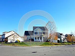 typical American residential neighborhood, rows of single-family multi-level homes. USA real estate