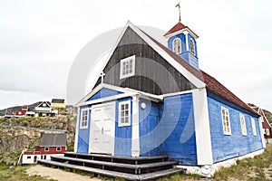 Typical ancient small Greenlandic church, Sisimiut, Greenland