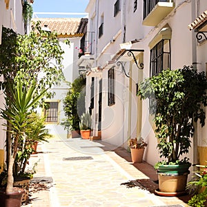 Typical Andalucia Spain old village town whitewashed houses town street