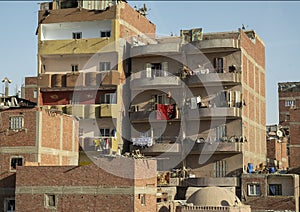 Typical apartments Cairo, Egypt, with clothes hanging on the balconies.