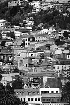 Typical architecture in the hills of Valparaiso, white and black